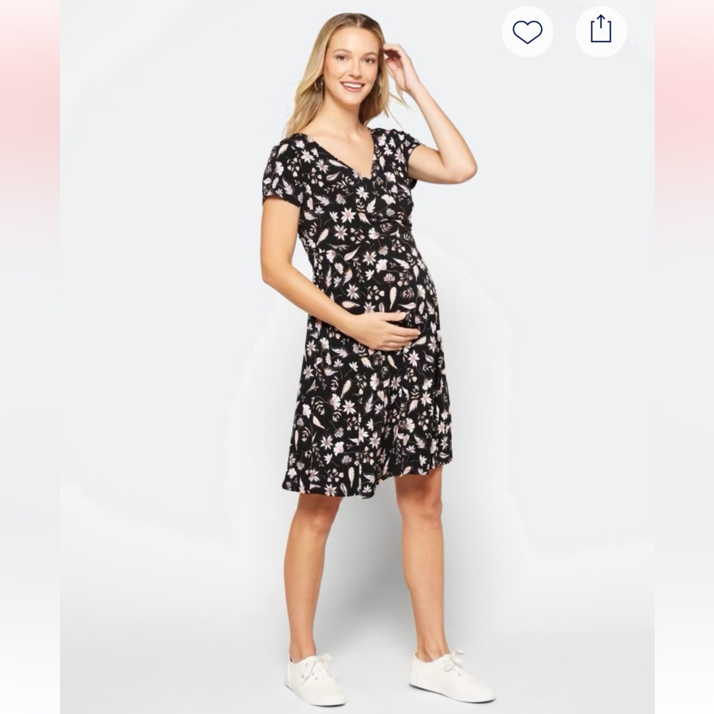 KAILEIGH Amandine Maternity Knit Dress XS Floral Black